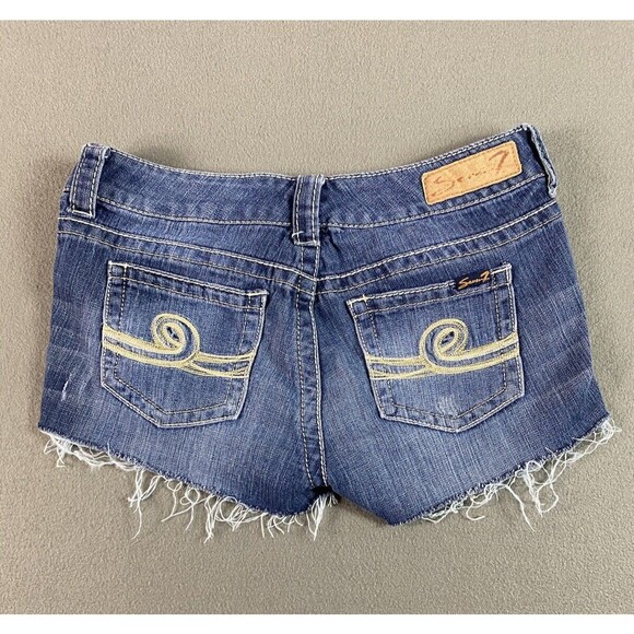 Seven 7 Jean Shorts Womens 30x2 Blue Cut Off Frayed Shortie Booty Med Wash Tag 8 - Picture 2 of 13